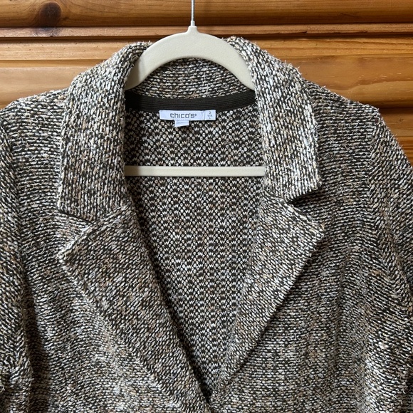 Chicos Tweed Sweater Blazer Brown Cotton Blend Button Closure Women's Size Large - Picture 6 of 8